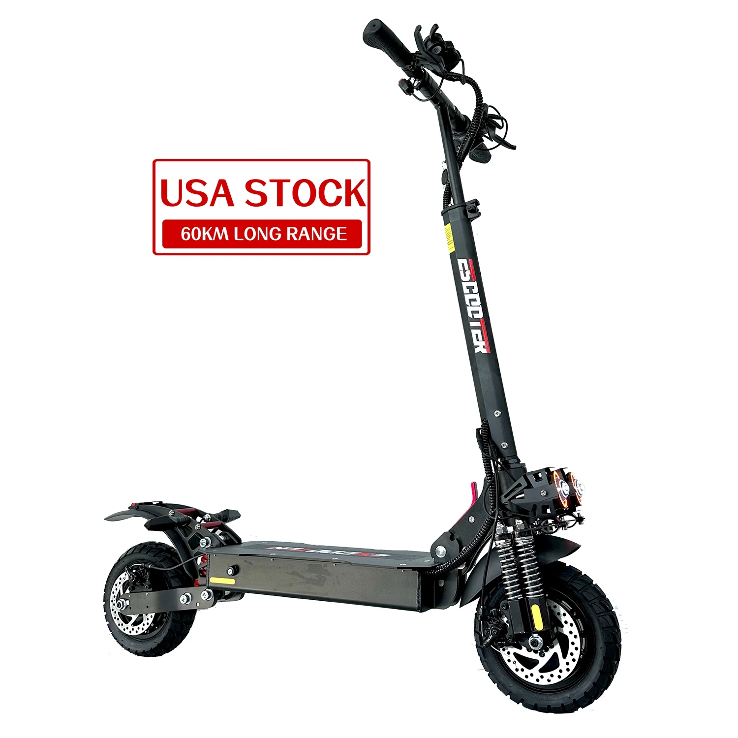 

USA 10 inch Two wheels With shine turning light Dual drive 48V 2400W 50KM long range electric scooter max climbing 50 degree