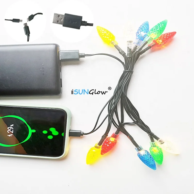 

Christmas String Light Phone Charger Cord USB LED Bulb Charging Cable 10led Multicolor Charger Connector for iPhone For Huawei