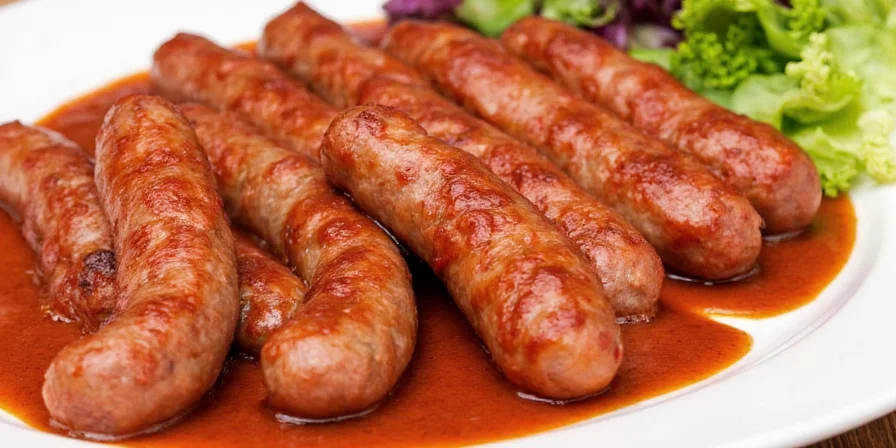 Sliced Italian sausage over creamy polenta