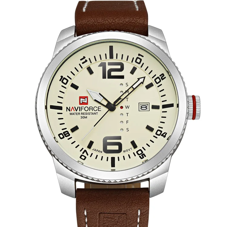 

NAVIFORCE 9063 wholesale China men quartz watch stylish Genuine Leather band Waterproof date display Simple business hand watch