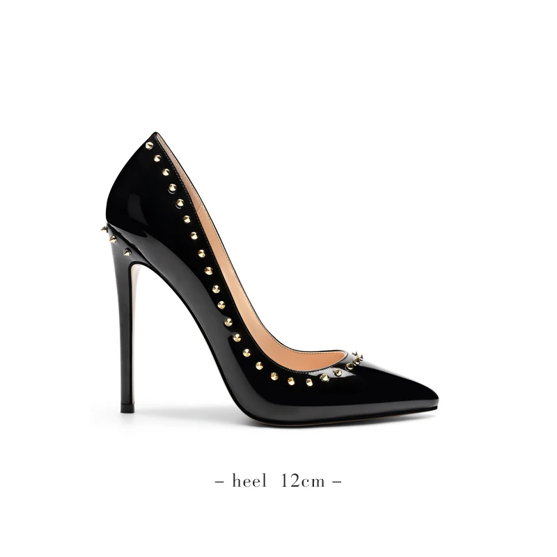 

2021 Stiletto High Heel Leopard Patent Pu Studs Shoes Pointed Toe Women Pumps