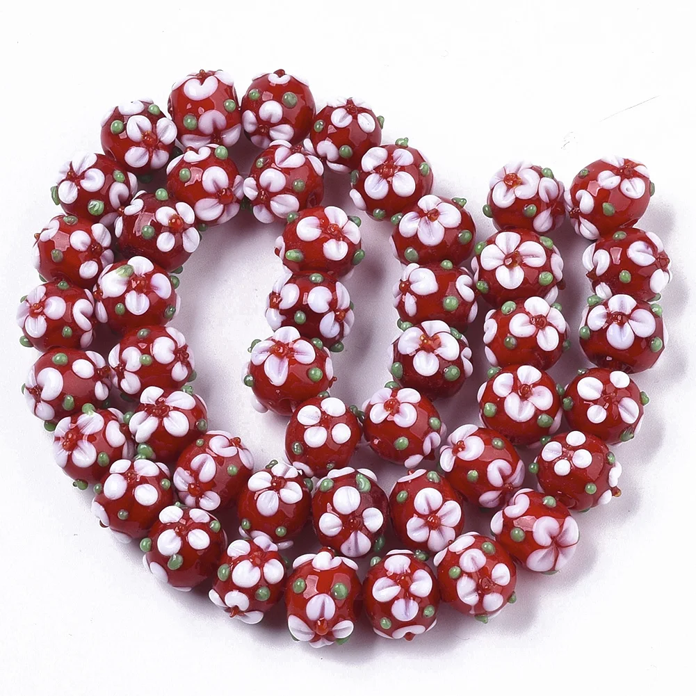 

PandaHall Flower FireBrick Handmade Lampwork Beads