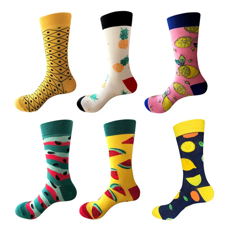 

2021 new product hot sale mid-cut men's socks creative fruit series cartoon personality female mid-tube long socks
