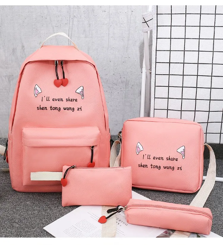 

Custom cute pink school backpack shoulder bag handbag with pencil case, 4 colors