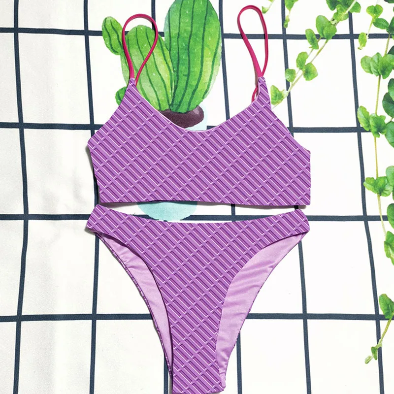 

Sexy Low Waist Brazilian Bikini Set INS Solid Color Letter Printed Women Beach Bathing Suit