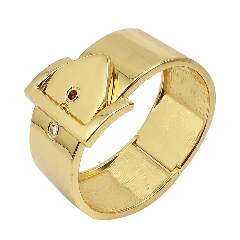 

Wide Adjustable Size Gold Silver Color Metal Belt Bracelet Women Fashion Jewelry Bangle