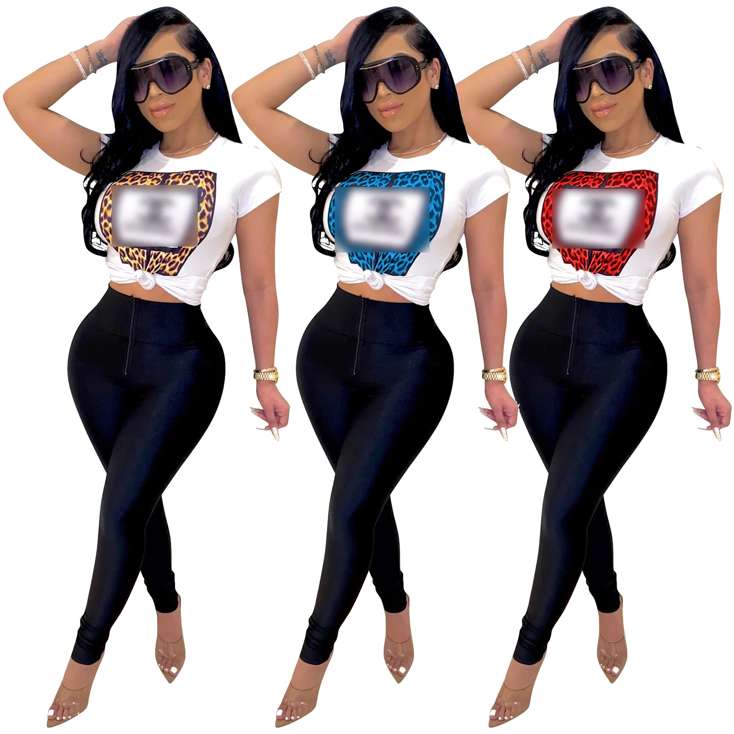 

European and American women's fashion casual leopard print short sleeve T-shirt