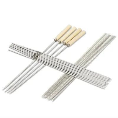 

Z242 BBQ Sticks Needle Stainless Steel Flat Barbecue Forks Picnic Skewers Cooking Iron Kitchen Meat Holder