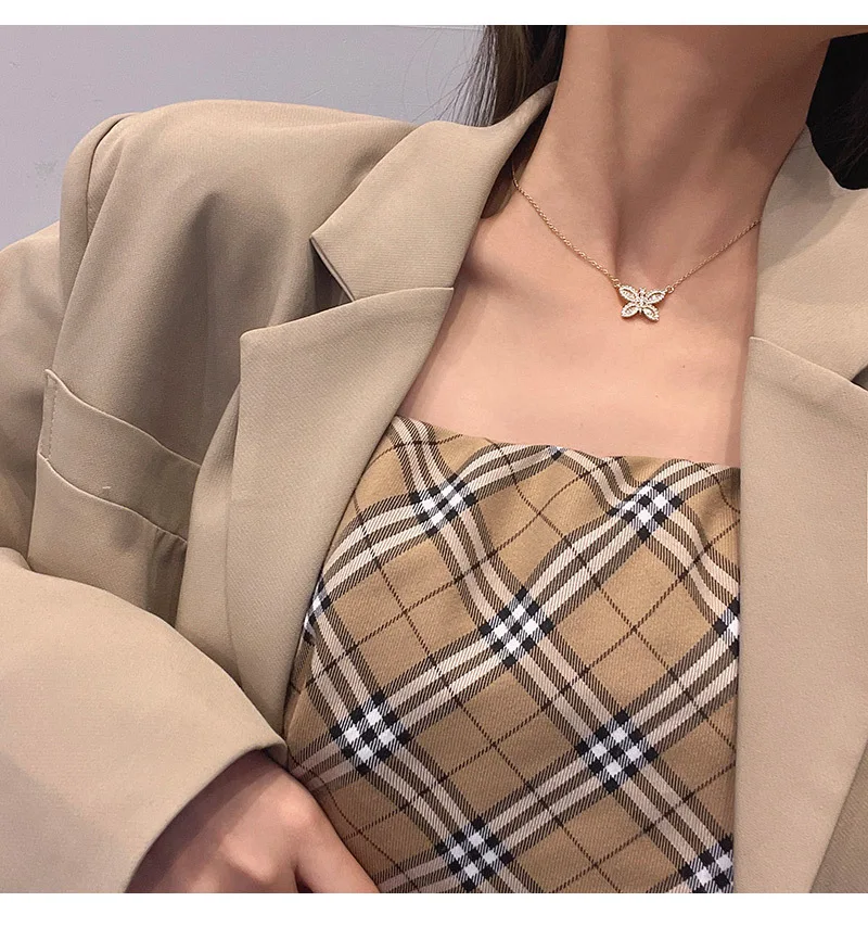 

2022 New Designed Gold Plated Stainless Steel Pendant Necklace Butterfly Shaped Micro Inset CZ Necklace For Girls