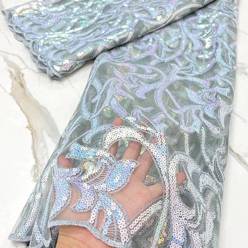 

Textile and Dresses Tulle Sequin Embroidered Lace Fabric for Women African Nigerian 2021 Lace Cloth