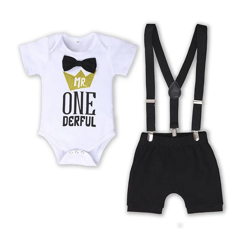 

Baby Boy Birthday Party Mr Wonderful Short Sleeve Bowtie Romper Shirt 1St Birthday Outfit Boy DGRT-015