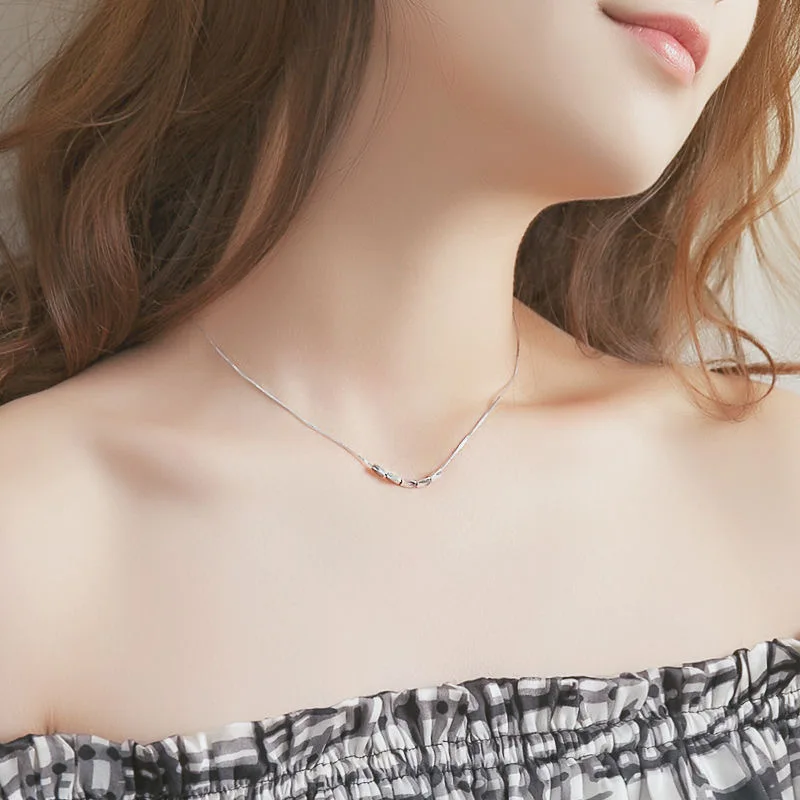 

JUHU 2021 New S925 Sterling Silver Bean Necklace Girl Pearl Necklace