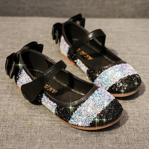 

New Style Children Princess Shoes Soft Soles Rainbow Fancy Diamond Bow Little Girl Dress shoes kid Sandals, Black,pink