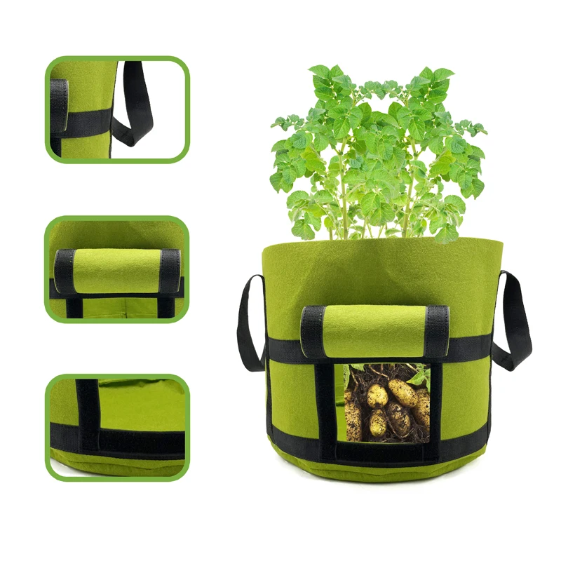 

2 Pack Thicken Green Felt Planting Potato Grow Bag for Garden