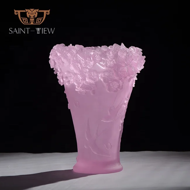 

Pate de Verre Crystal Glass Wedding Centrepiece Sakura Flower Vase H30cm, White/pink