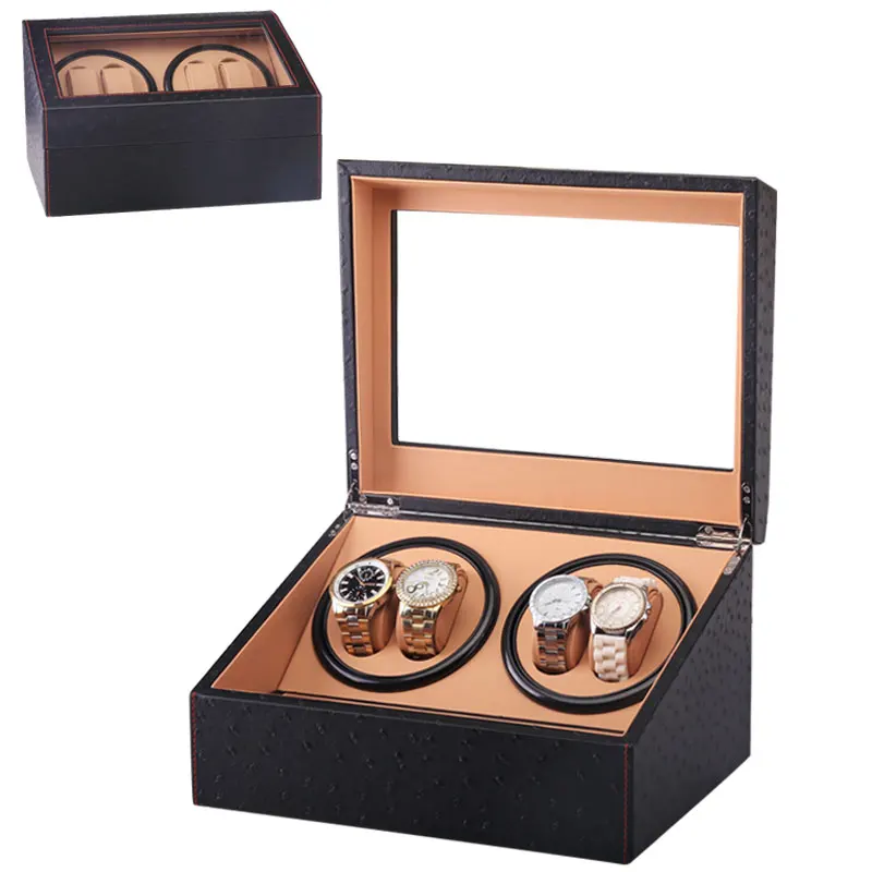 

Luxury 4+6 Slots In Black Ostrich Grain Automatic Watch Motor Box Watch Winder Box