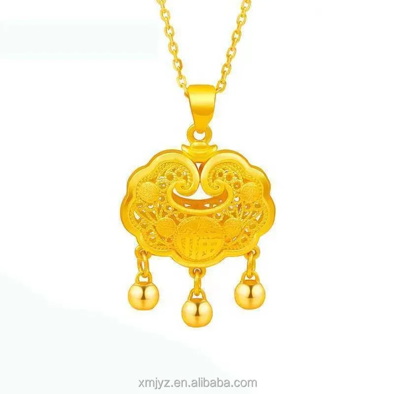 

Golden Hollow Blessing Golden Lock Necklace For Children's Centenary Lock For Heritage Of Ancient Style