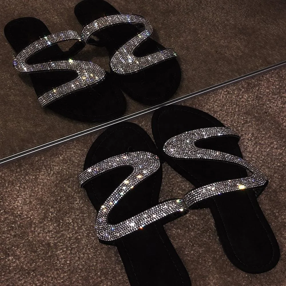 

F21048A wholesale casual new plus size Hot style women's shoes crystal sandals slippers, Sliver,pink,blue,gold