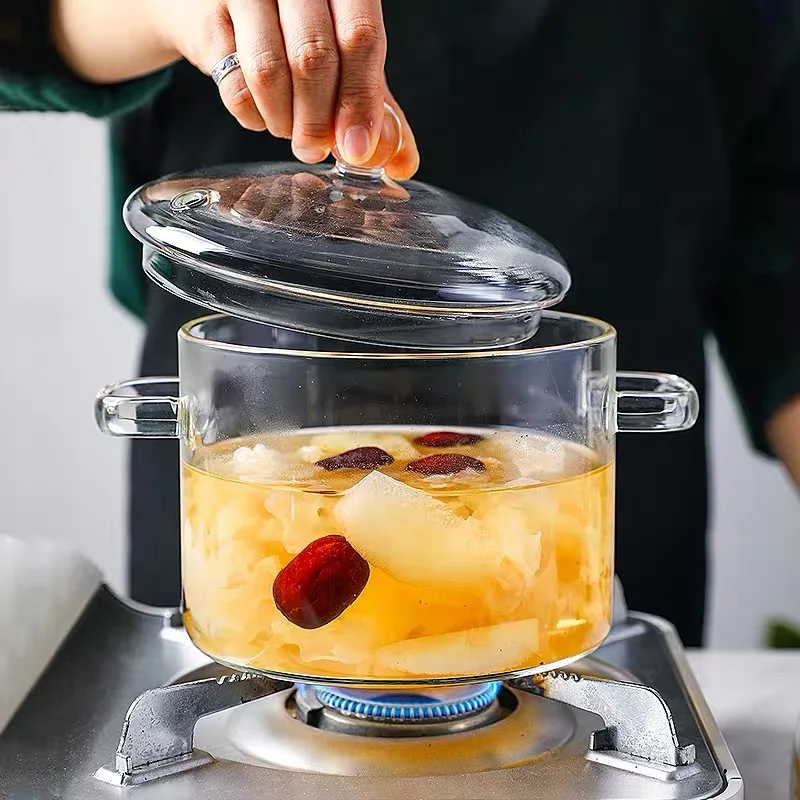 

1.3L 1.5L Heat Resistant Heat-proof Borosilicate Cooking Kitchen Tools With Lid Soup Stock glass cooking pot cookware