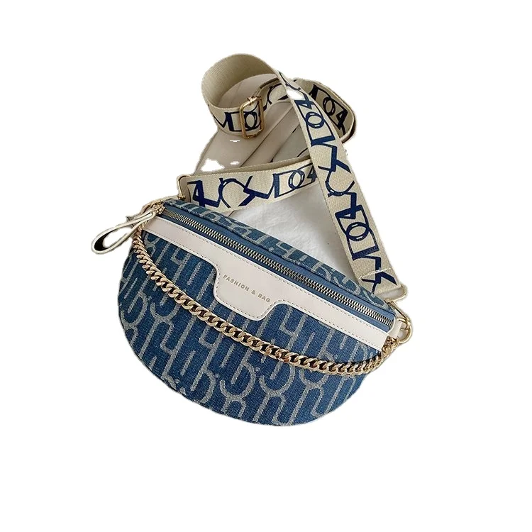 

Luxury women Blue Denim Oblique print canvas fanny pack waist bag ladies Chest bag 2 in1 customized logo