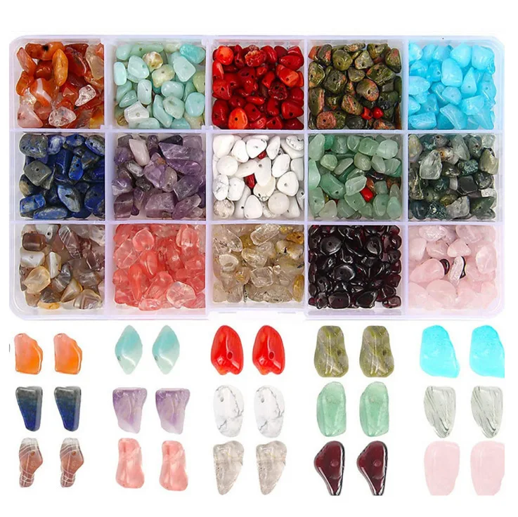 

Crystal Stone Chips Beads Jewelry Making Natural Gemstones Kit Crystal Beads for Earring Necklace Jewelry Making Findings, As pictue show
