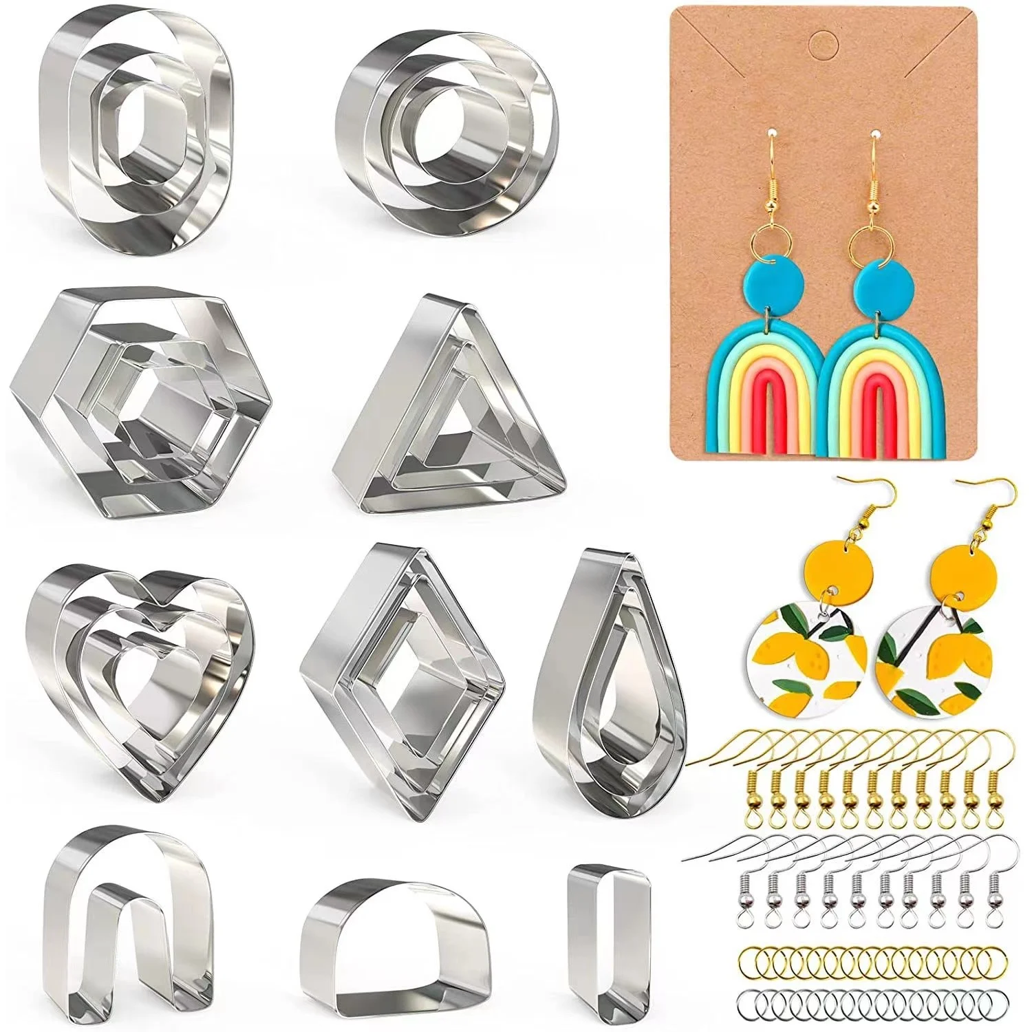 

A477 24 Styles Clay Stainless Steel Earring Cutters Earring Cards and Hooks Cutter Sets for Polymer Clay Jewelry Making, Stock or customized