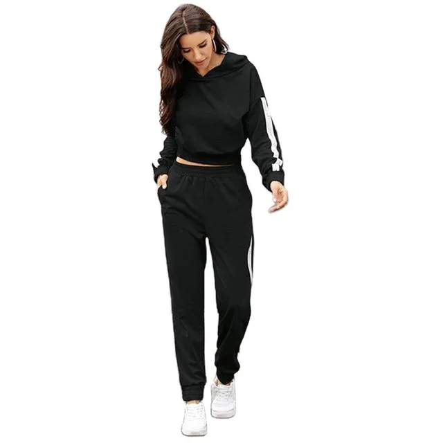 

fashion female crop top hoody joggers sets patchwork fitness casual sport suits blank woman tracksuit, Custom color