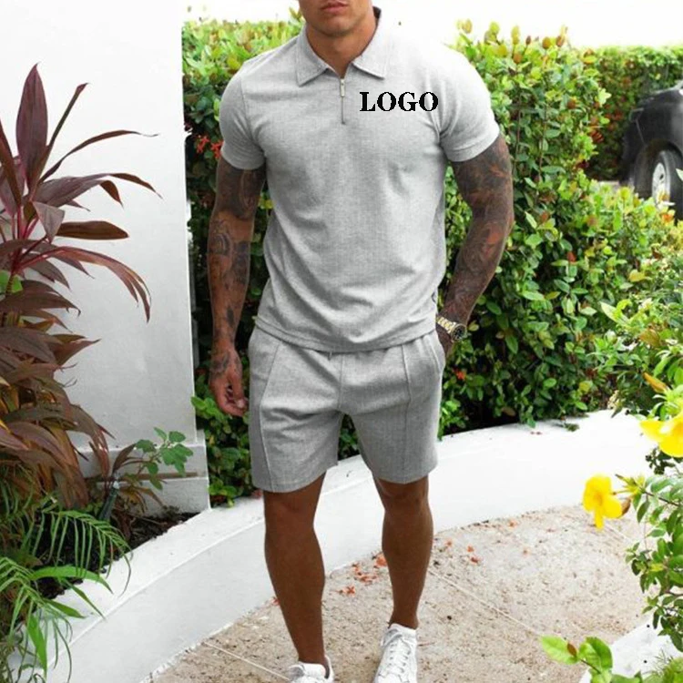 

New Arrivals Casual Plain 2 Piece Set Men Summer Outfits Plus Size Fitted Polo Shirt Custom Mens Shorts Set