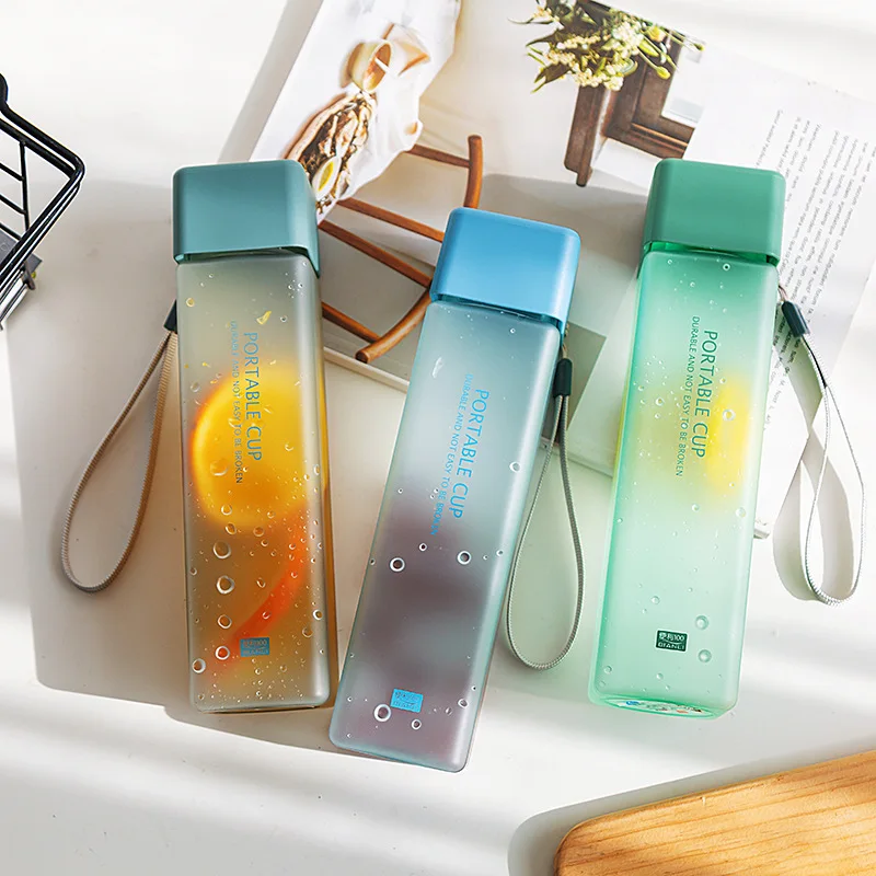 

2020 Top Seller Customized Transparent Travel Water Bottle New Square Clear Plastic Water Bottle Juice Bottle With Lope