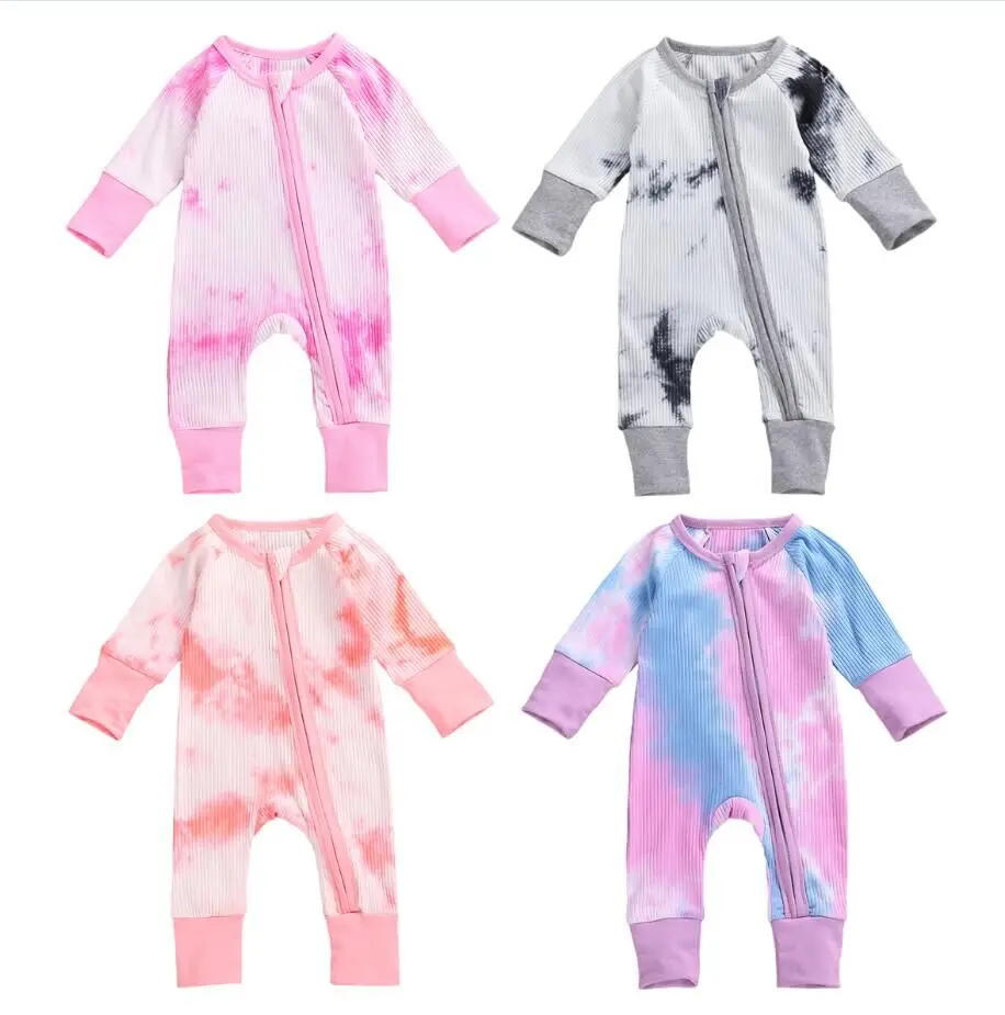 

MIOZING Baby Spring Autumn Clothing Infant Newborn Baby Girls Boys Ribbed Tie dye Romper Long Sleeve Jumpsuits Zipper Playsuits