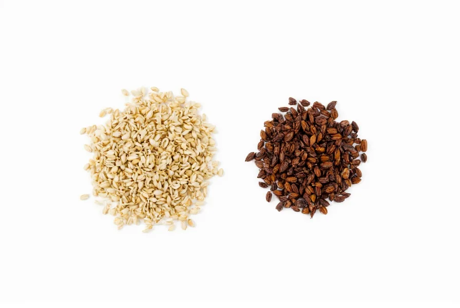 Side-by-side comparison of fennel seeds and anise seeds showing size and color differences on white background
