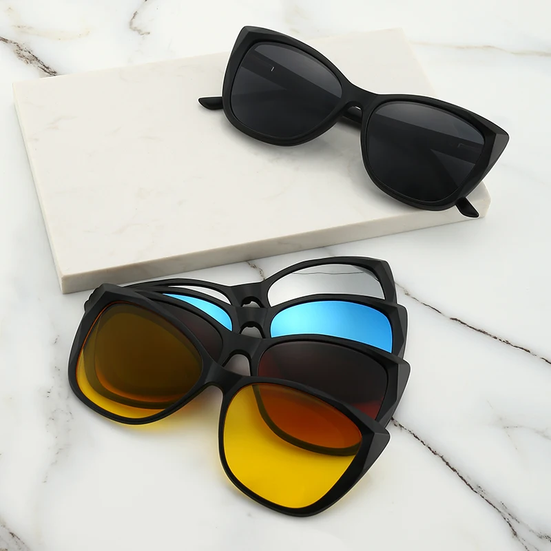 

DLC2328 DL 5 in 1 magnetic clip on sunglasses vintage cat eye TR90 frame Polarized sunglasses 2021