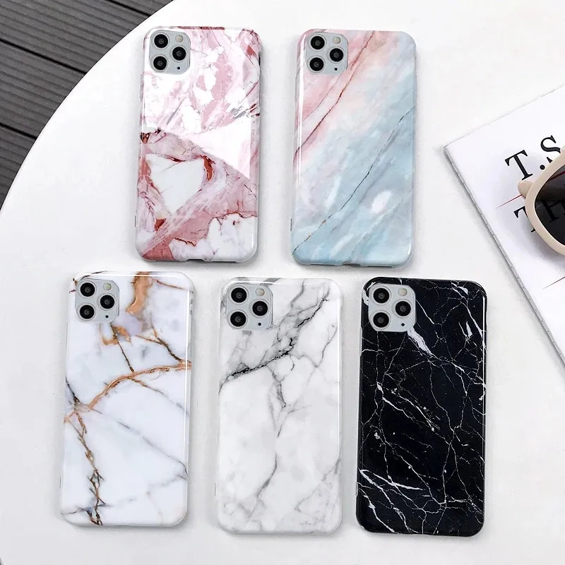 

Soft IMD Back Cover Marble Stone Texture Phone Case For iPhone 12 Mini Pro Max 11 Pro Max X XR XS Max 7 8 6s Plus SE 2020, 5 colors