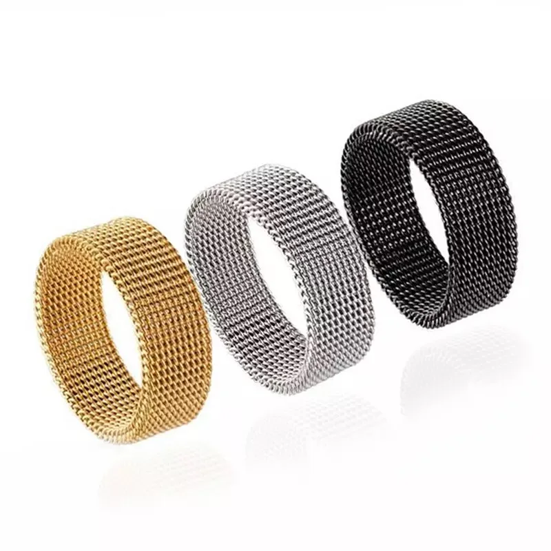 

4mm 8mm stainless Steel Mesh Ring Single top High Quality Ring for Women and men Tricolor Wholesale price Hot sell