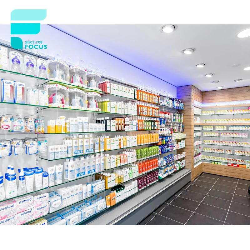 Retail Farmacia Shop Display Rack Medical Store Furniture Wooden Pharmacy Shelves For Pharmacy Shop Interior Design