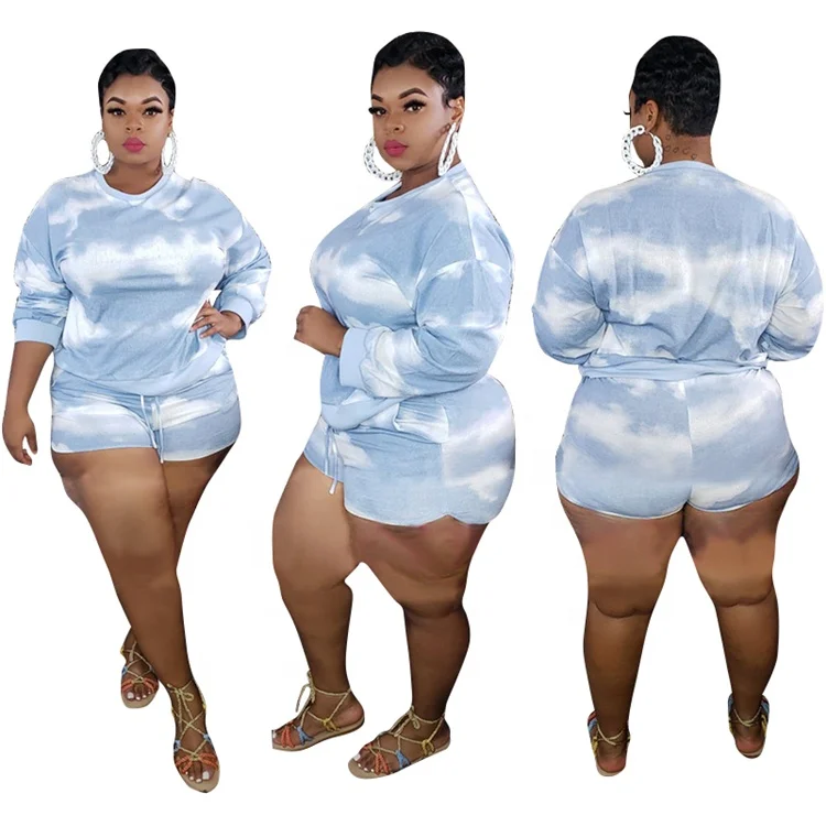

New fashion tye dye long sleeve and shorts two pieces womens plus size 2020 clothing, As picture or customized make