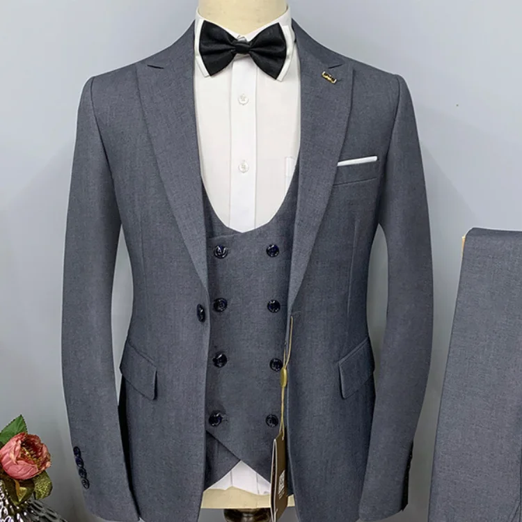 

Hot Sale Black Blue Grey Color 3 PCs Men's Wedding Formal Wear Big Sizes Groom Men Suits