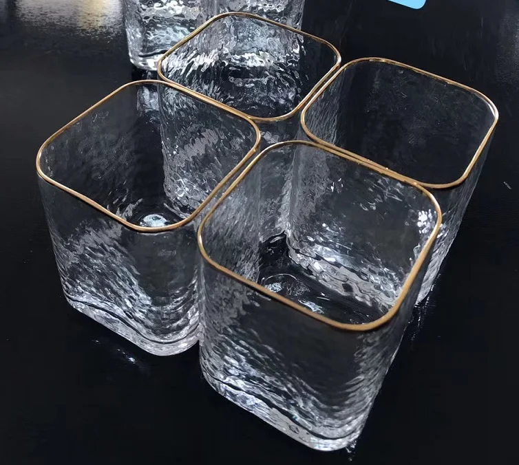 Transparent or Custom Logo Gold Rim Electroplating Drinking Glass Cup Tea Cup For Drinking Glass