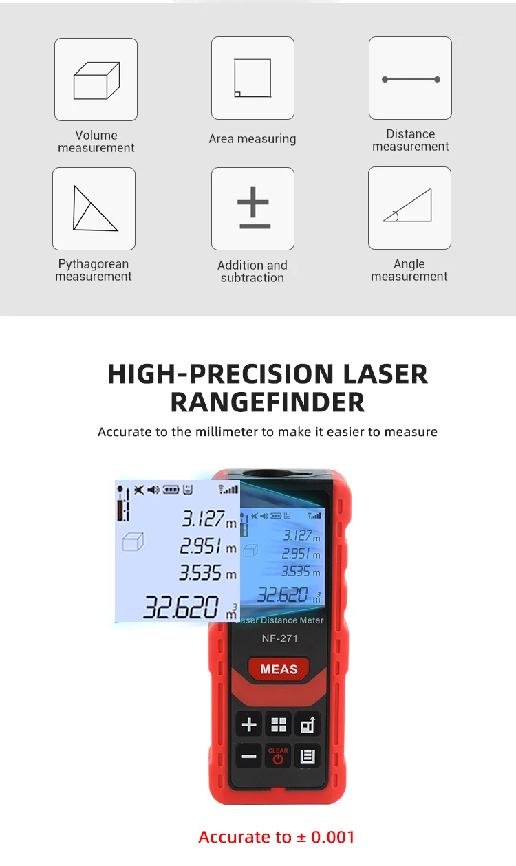 Handheld Digital Laser Distance Meter Nf271 70m Range Finder Indoor