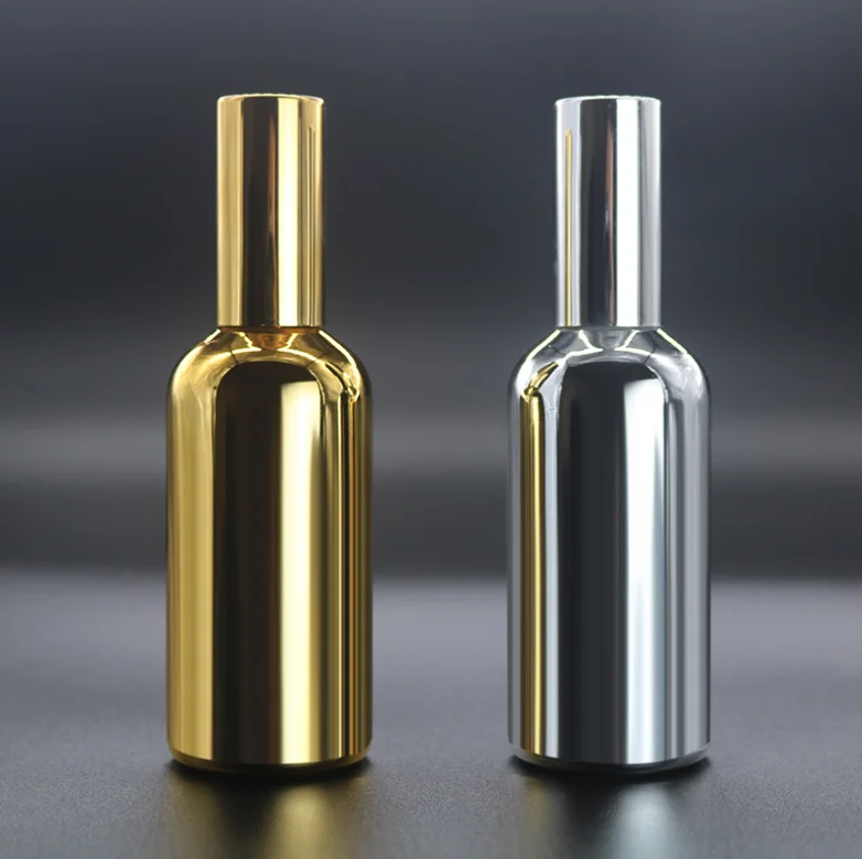 

Fuyun Quick Shipping Silver Color Plated Essential Oil Spray Bottle 100ml Empty Glass Perfume Oil Bottles with Sprayer