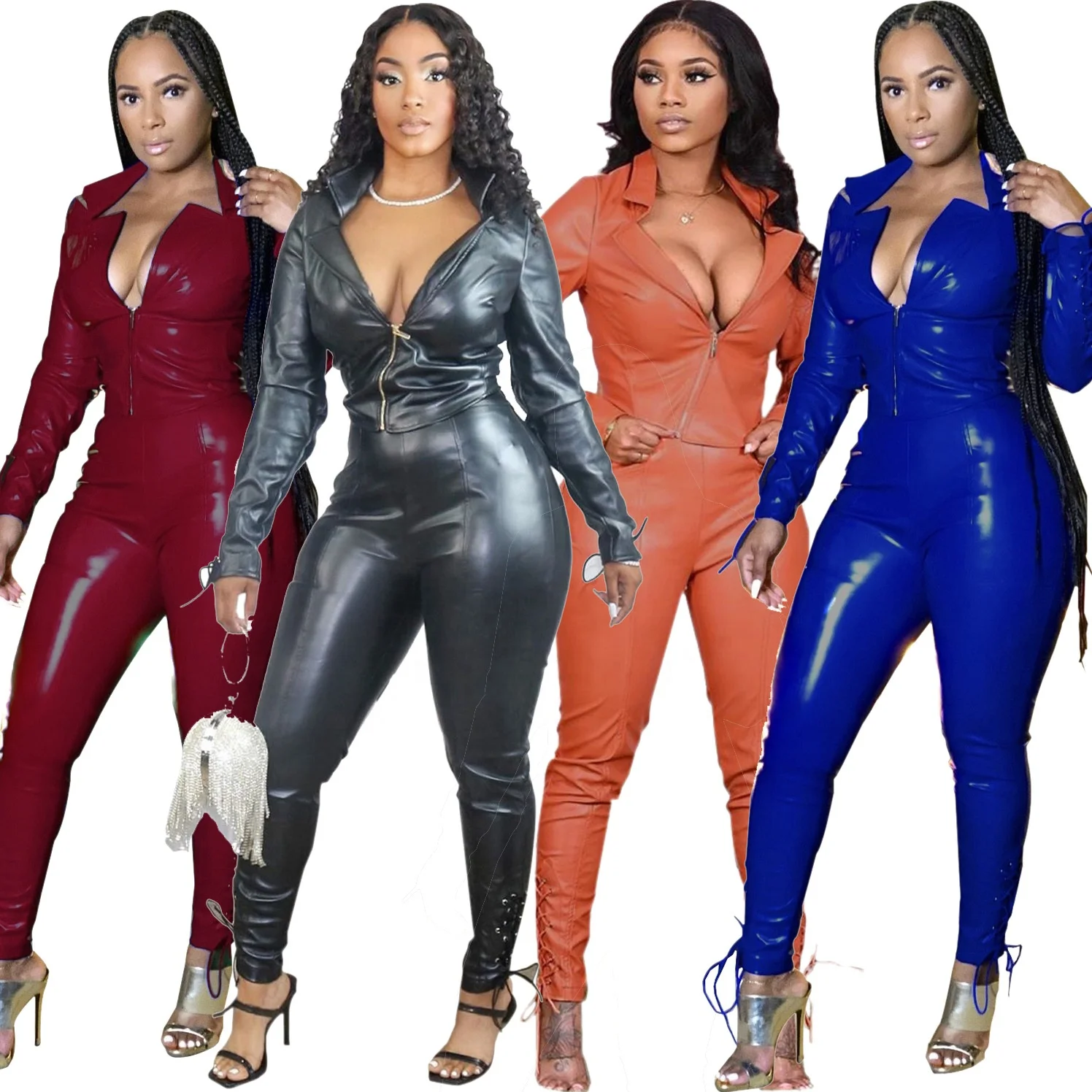 

MT49-6350 wholesale women fashion Sexy machine eye tie coat pants women's clothing 2 piece set women