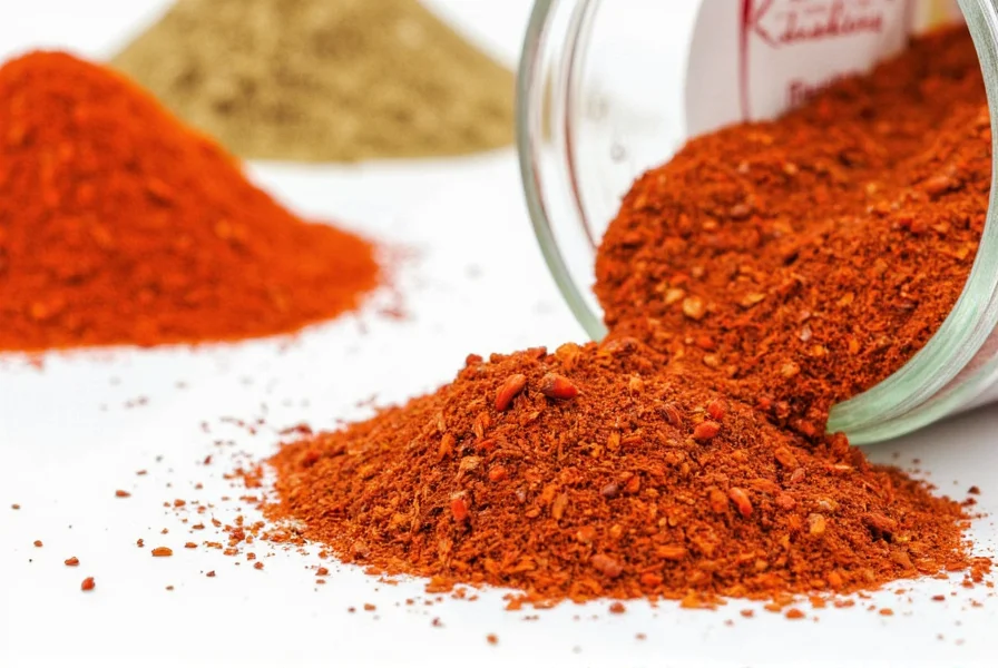 Kitchen counter with various spices including aleppo red pepper flakes