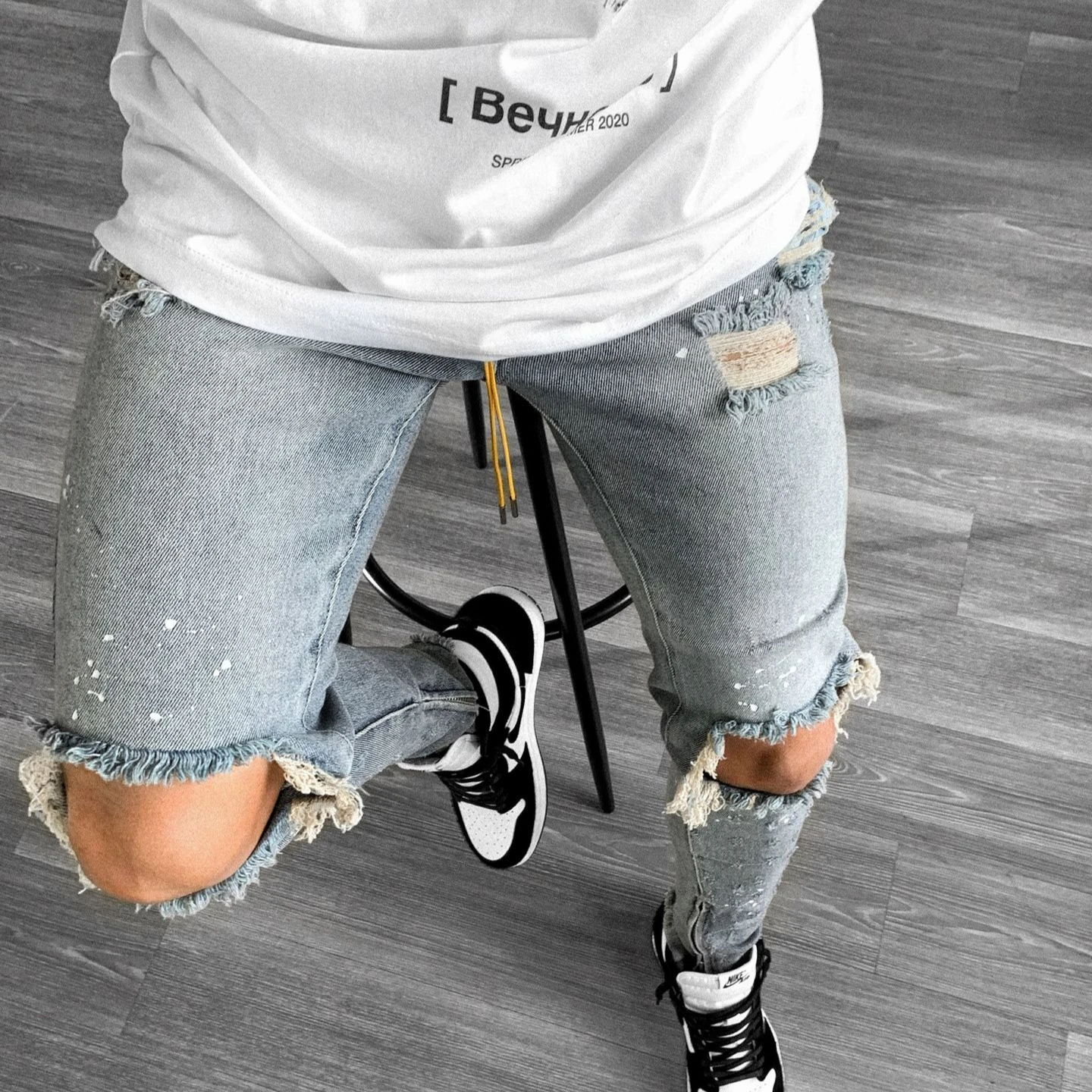 

YD - 1973 High quality casual trousers biker jeans ripped painted jeans for men stylish