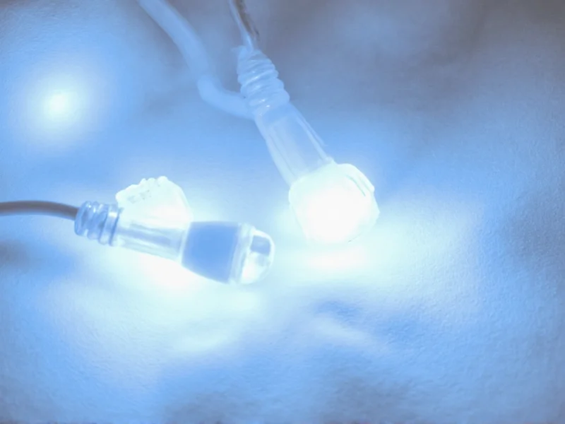 Close-up of LED lights diffused through white fabric