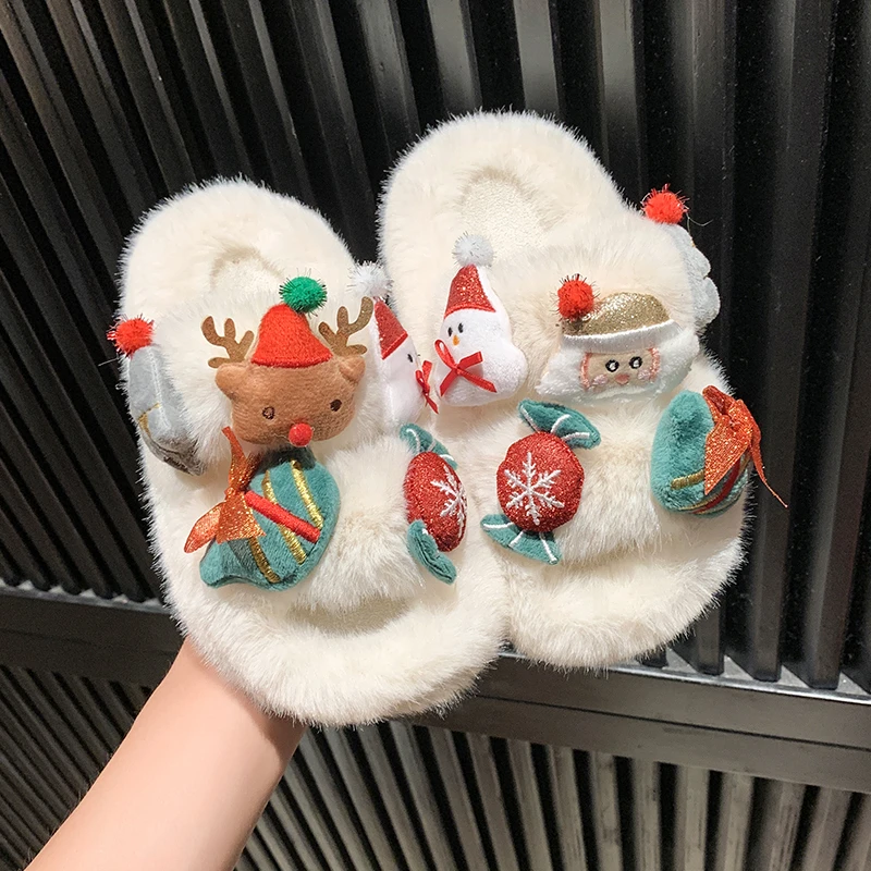 

Winter Funny Cartoon Face Kids Slippers Warm Plush Furry Colorful Boys Girls Shoes Soft Non slip Toddler Children Shoes