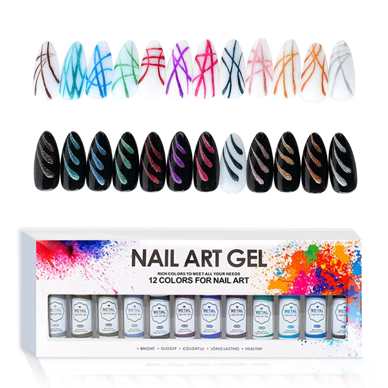 

Private Label Valentines Metal Gel Liner Set 12 Colors Nail Polish Nail Art Gel Liners, Clear