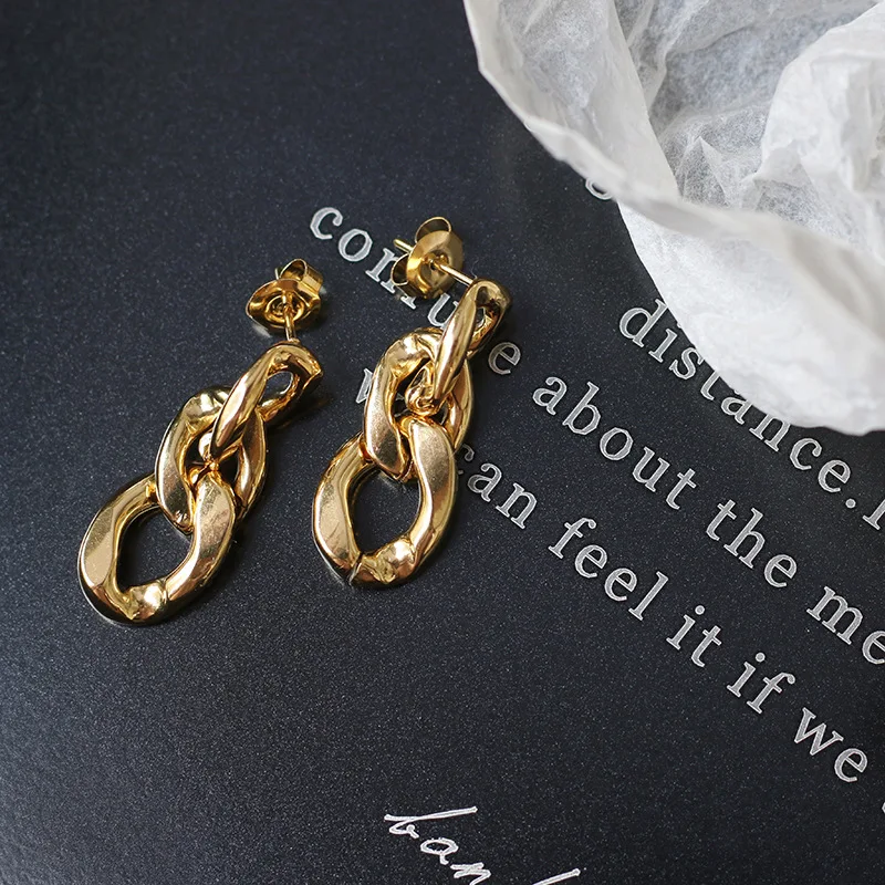 

LCE-029 Stainless steel plating 18K gold French Hoop vintage chain golden heavy exaggeration Earring