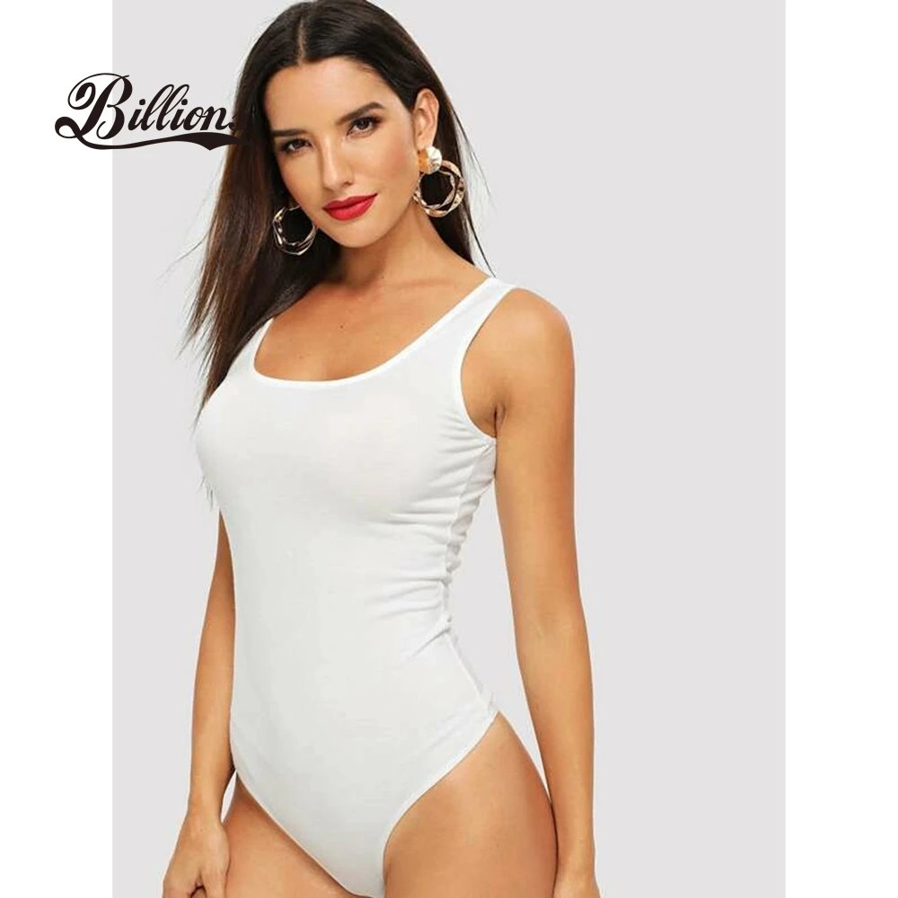 

Billions White Color Slim Fit Tank Cami Bodysuit, Customized