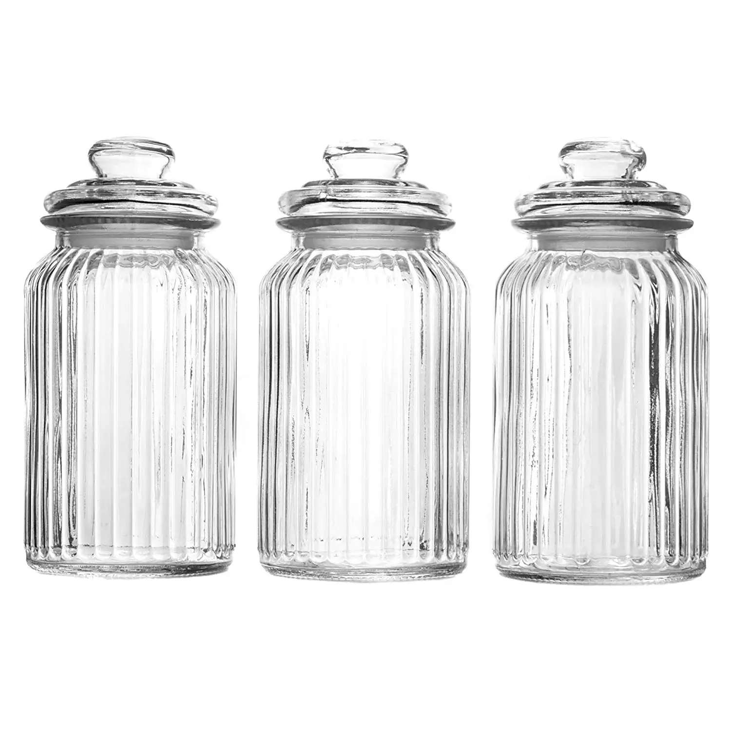 Factory Price Ribbed Glass Jar With Glass Lid Food Storage Candy Buy
