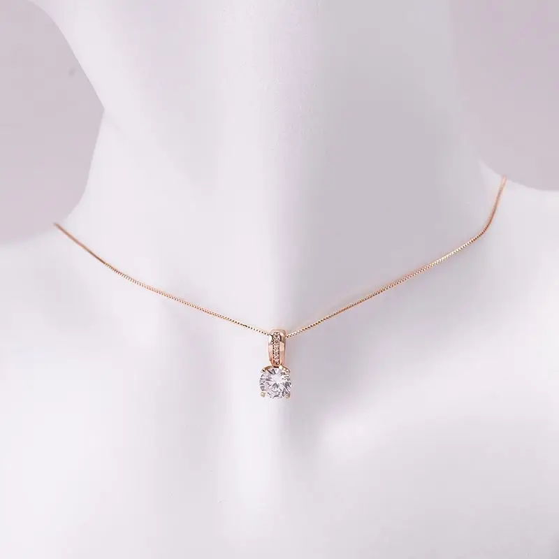 

YN10069 Italina Jewelry Wholesale Classic Simple Design Rose Gold Plated Clear CZ 925 Sterling Silver Copper Charm Necklace Sets, Pink